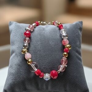 Double Wrap Red and Gold Beaded Bracelet